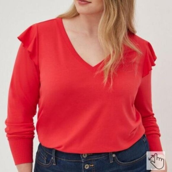 Torrid Ruffled Shoulders Sweatshirt Size 1 1X Pullover V Neck Long Sleeve New - Picture 2 of 15